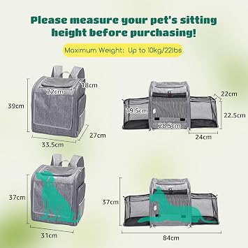 Nobleza Expandable Pet Carrier Backpack - Foldable and Portable Cat/Dog Rucksack for Travel and Hiking - Fit Up to 8-10KG/22LBS