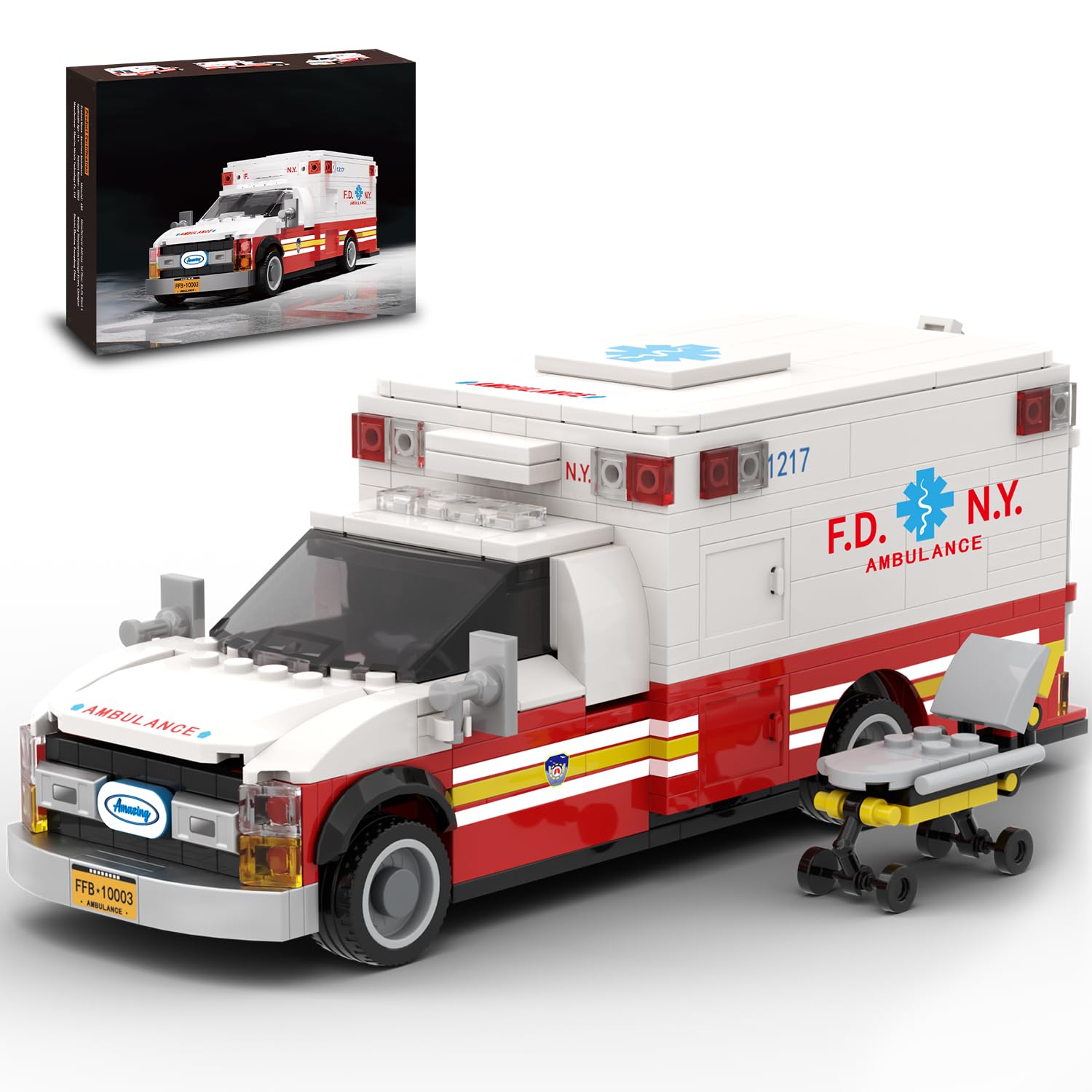 Photo 1 of Ambulance Building Set, Emergency Rescue Vehicle Model Kit, Collectible Display Model for Adults & Teens 14+, Compatible with Lego Ambulance Set, 660 PCS