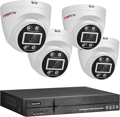 Sistema de cámara de seguridad PoE de audio de 2 vías, 4 cámaras IP domo con cable de 4MP para seguridad del hogar, lente gran angular de 110, luz