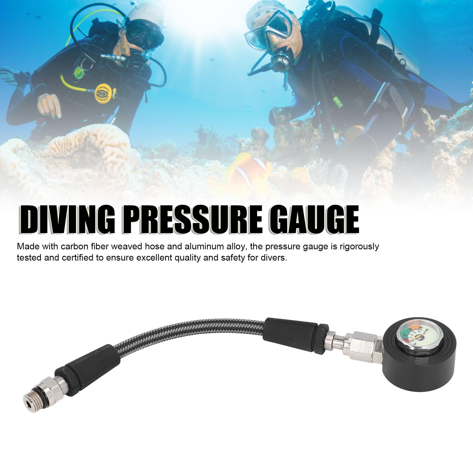 Manometro per Immersioni Subacquee Manometro Sommergibile Luminoso con Tubo Ad Alta Pressione per Attrezzatura Subacquea per Regolatore BCD (15 cm)