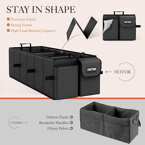 Vista 3 de HOTOR Organizador plegable para maletero, compatible con SUV y sedán, 3 compartimentos, negro, 31.9 x 12.6 x 10.6 pulgadas, organización