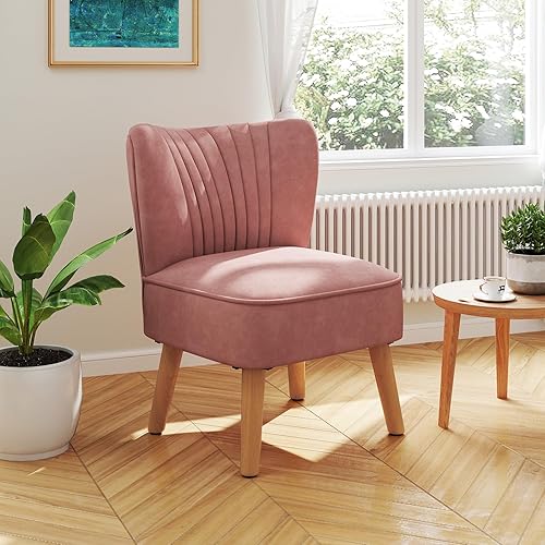 KOMFOTT Silla decorativa tapizada, moderna silla de terciopelo sin brazos con patas de madera de goma maciza, sofá con respaldo de ala de ocio con