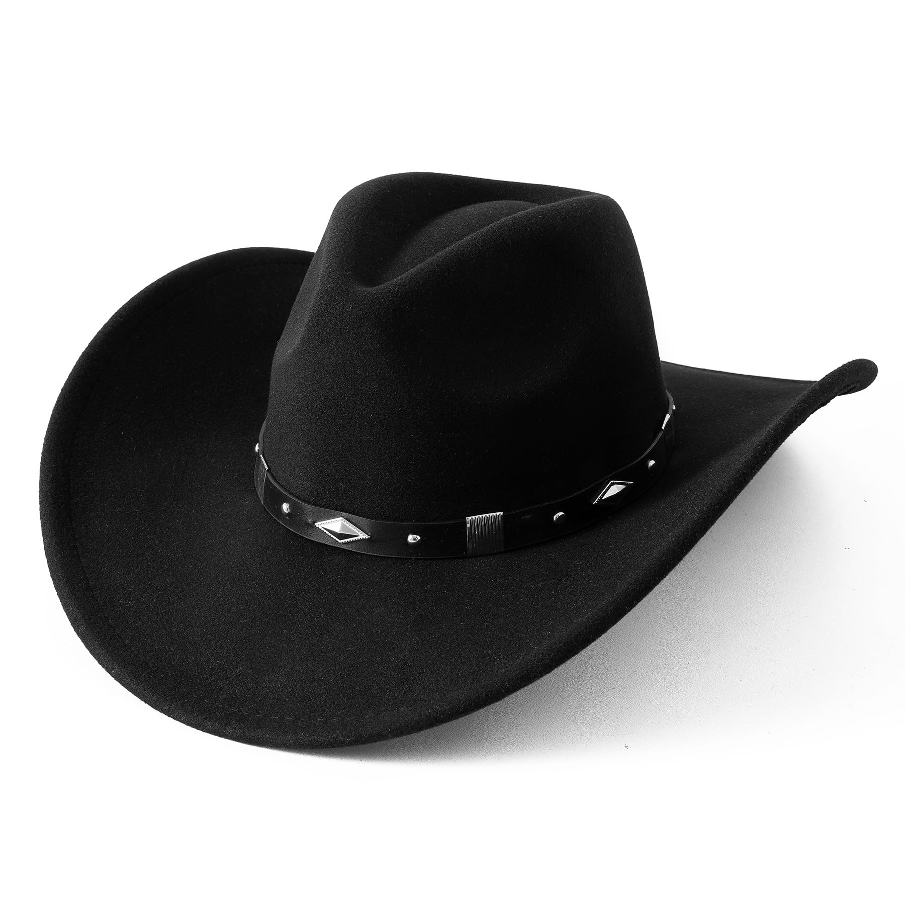 Women Men Classic Felt Wide Brim Western Cowboy Cowgirl Hat with Belt Buckle
