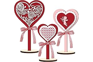 Valentines Day Heart Table Centerpiece - 3 Pcs Wooden Hearts Home Decorations