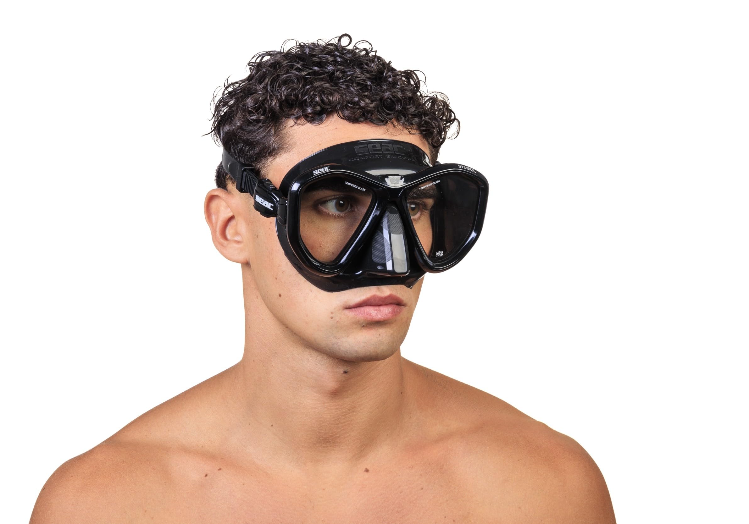 Seac Symbol, Masque de plongée Made in Italy à lentilles symétriques avec Boucle 3D Directement sur Le Visage, Noir, Standard