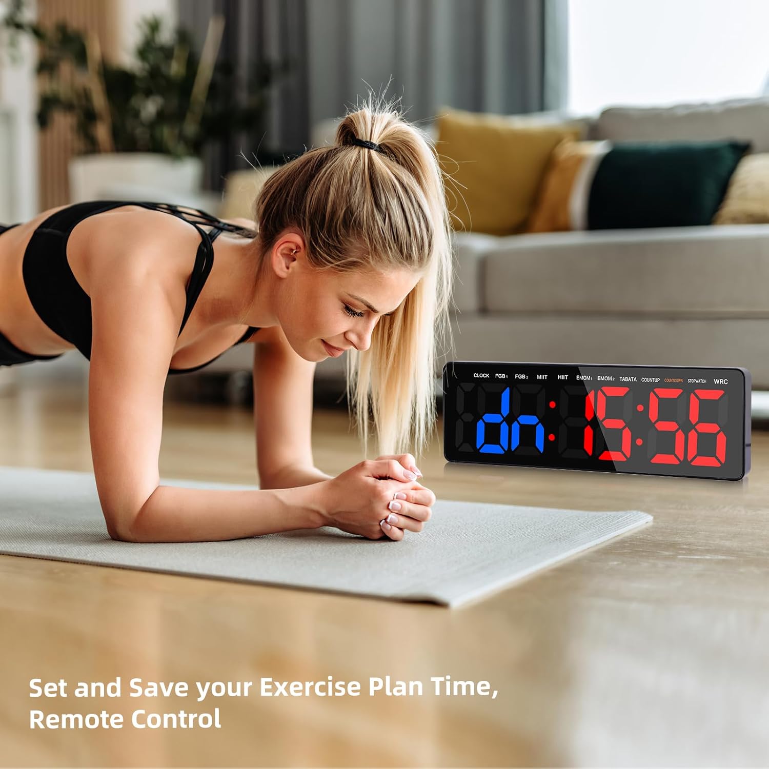 13" Gym Timer Clock, Workout Interval Timer with Remote Control, Count Down & Up Stopwatch, Adjustable Brightness, Large LED Digital Display, Fitness Digital Clock for Home/Garage/Boxing