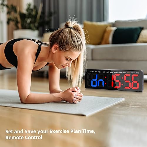 Miniatura 5 de Temporizadores de gimnasio, reloj de pared con pantalla LED grande de 16.5 pulgadas, temporizador de intervalos para entrenamiento,