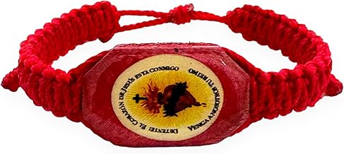 GCK Detente El Corazon de Jesus esta Conmigo Red Corded Bracelet Wooden Charm Pulsera Religious Gift, Medium