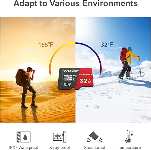 Vista 26 de LaView Tarjeta Micro SD de 32 GB, paquete de 2 tarjetas de memoria Micro SDXC UHS-I – 100 MB/s, 633X, U1, C10, video Full HD V10, A1, FAT32, tarjeta