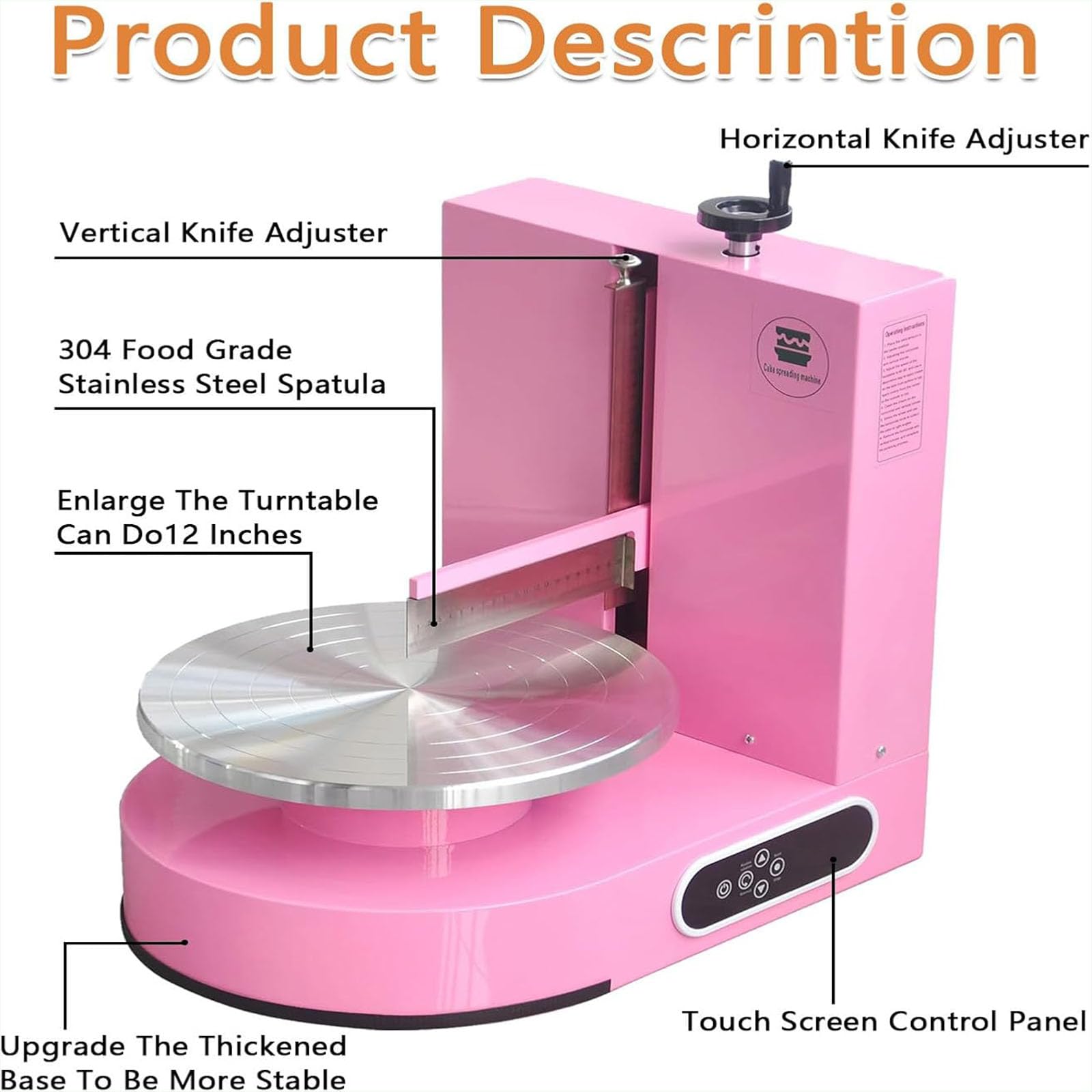 Máquina automático para esparcir Crema para Pasteles de 4 a 12 Pulgadas Ideal para Pastel de cumpleaños Pan Crema y Mermelada para Decorar Pasteles con Pantalla LCD,002