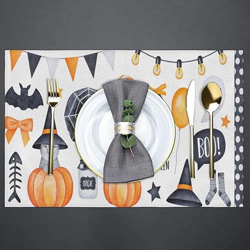 Miniatura 4 de Juego de 6 manteles individuales cuadrados de tela para mesa de cocina, resistentes al calor, fáciles de limpiar, 12 x 18 pulgadas