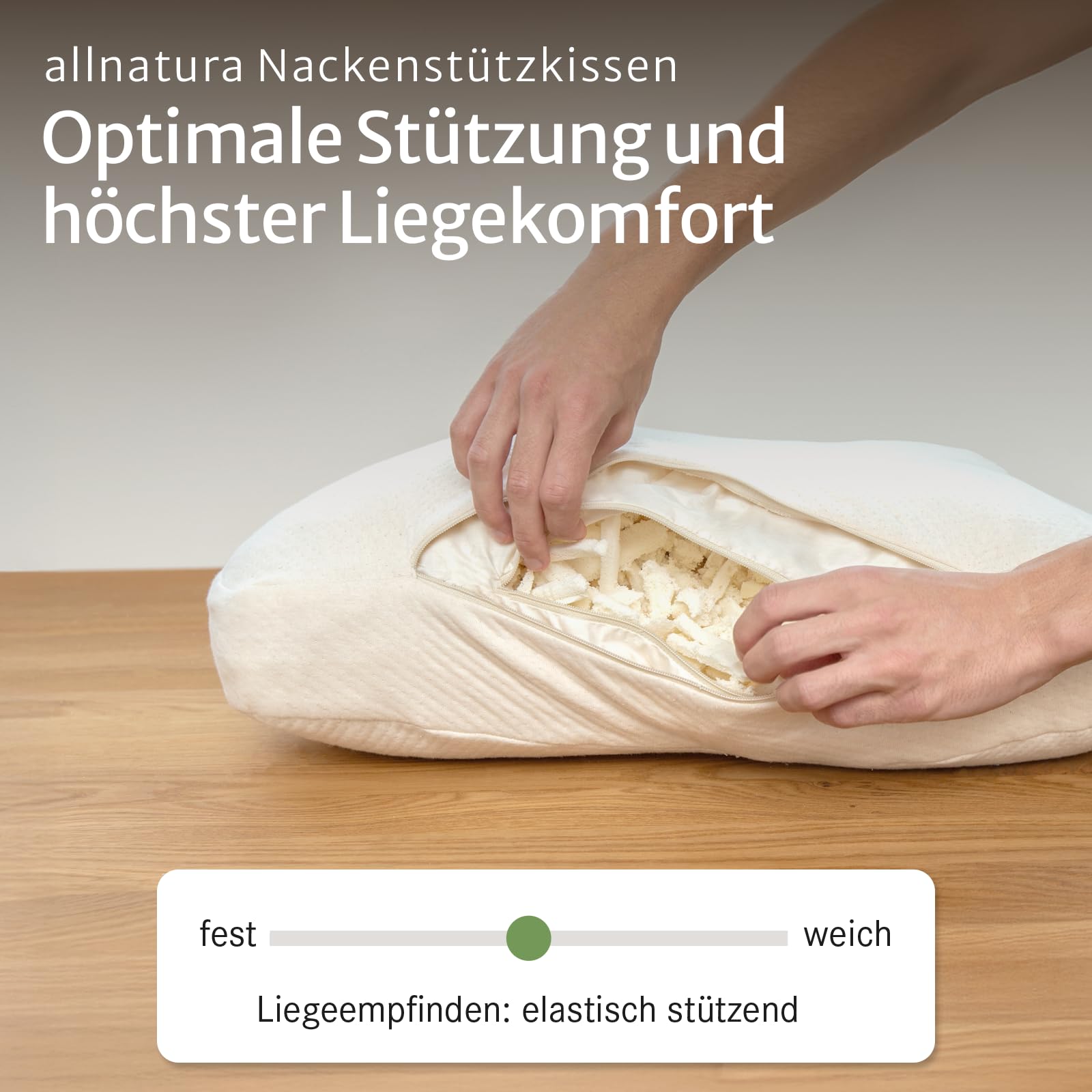 allnatura Schmetterlingskissen-Nackenstützkissen Alata – ergonomisches Butterfly Kissen mit Naturlatex-Flocken – individuell anpassbar & atmungsaktiv – mit waschbarem Bio-Bezug – Made in Germany