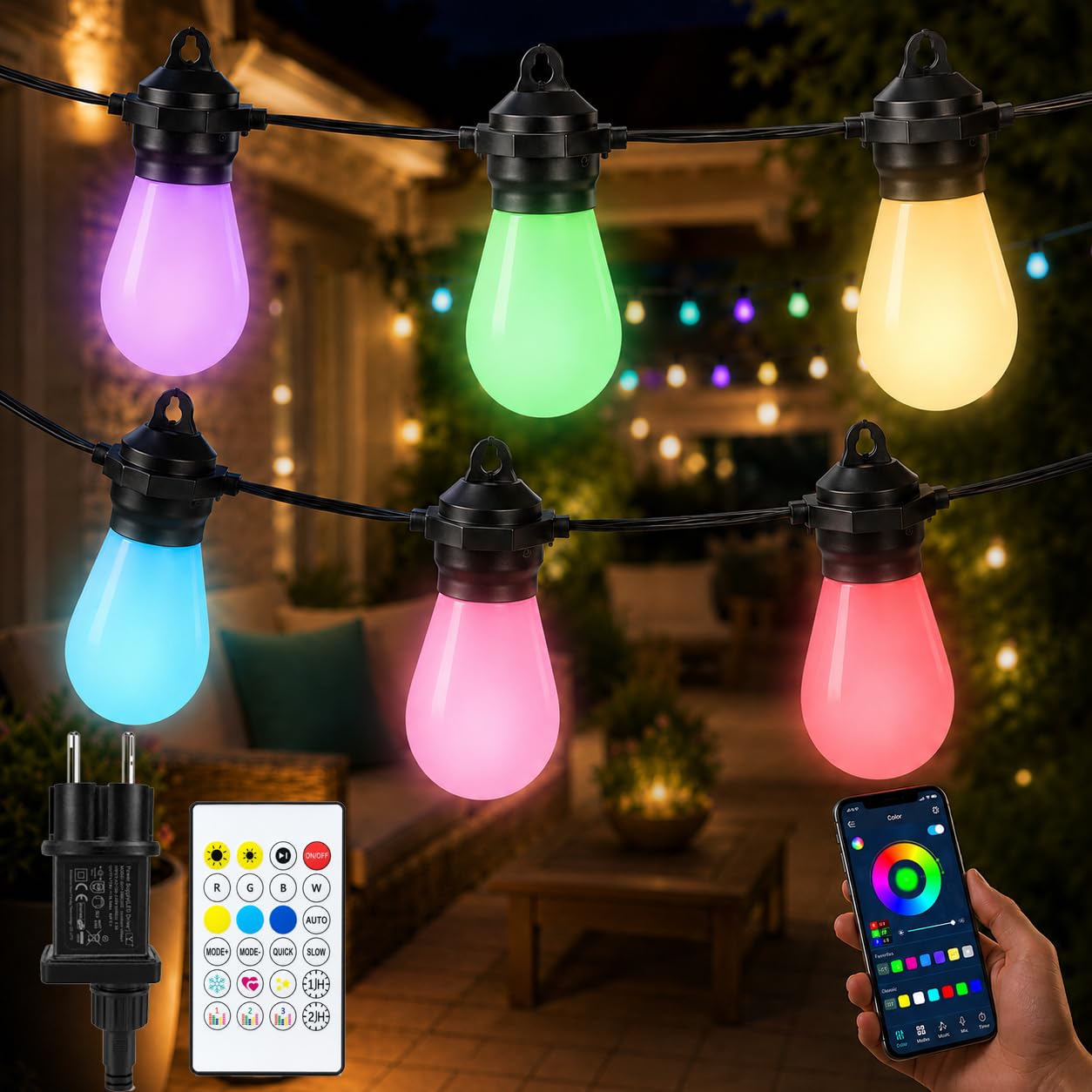 Meevt Catena Luminosa Esterno RGB 20M, Luci LED IP65 6V