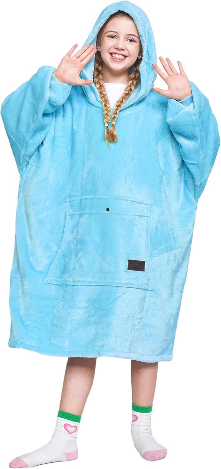 Catalonia Oversized Blanket Hoodie Sweatshirt for Kids, Wearable Fleece Pullover with Large Front Pocket, Teen Boys Girls Gift