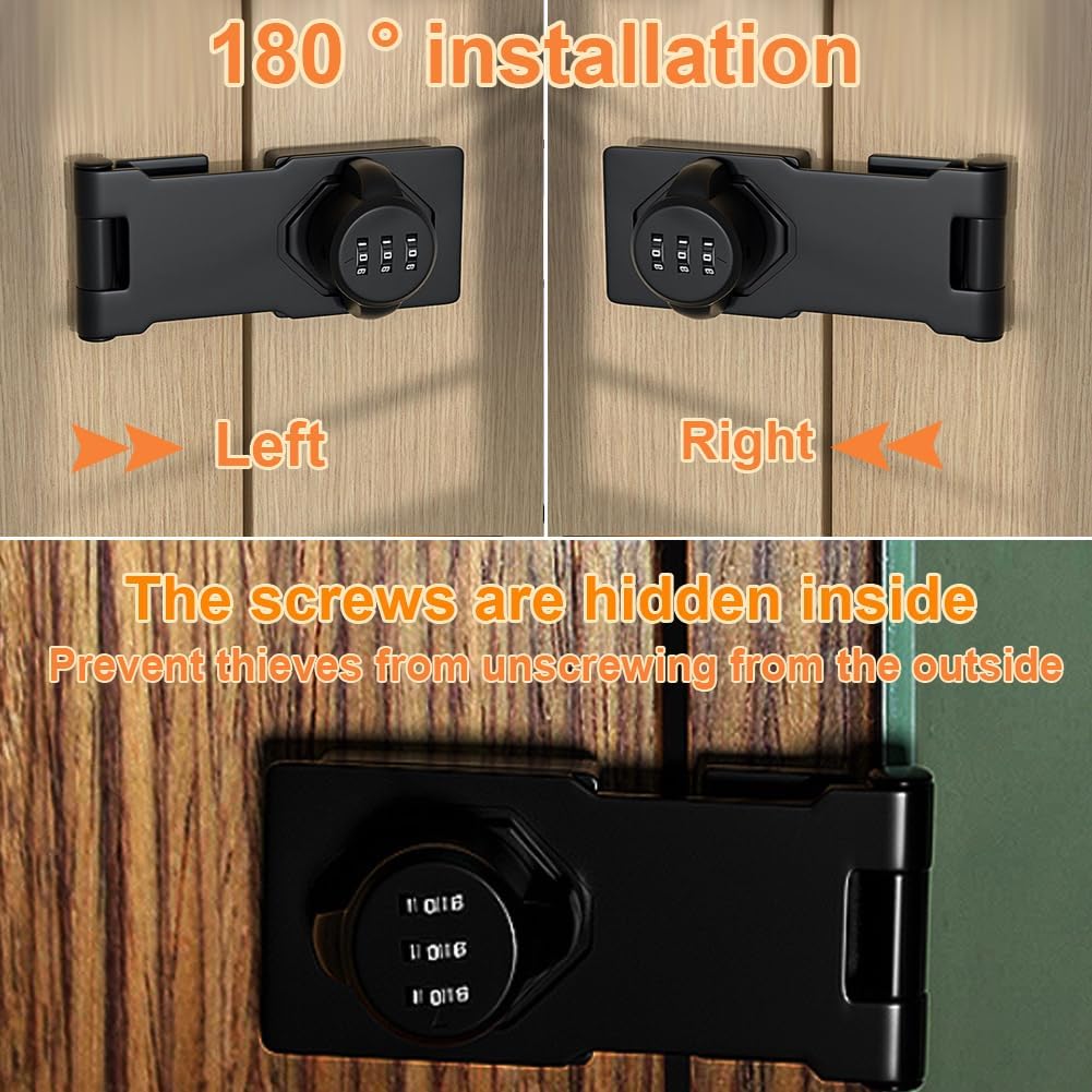 Closet Locks for Double Doors - Keyless Cabinet Lock with Code - 3-Digit Combination Password Pantry Locks Latch Sliding Closet Door Lock for Shed Folding Double Cupboard Door Black 1 Pack