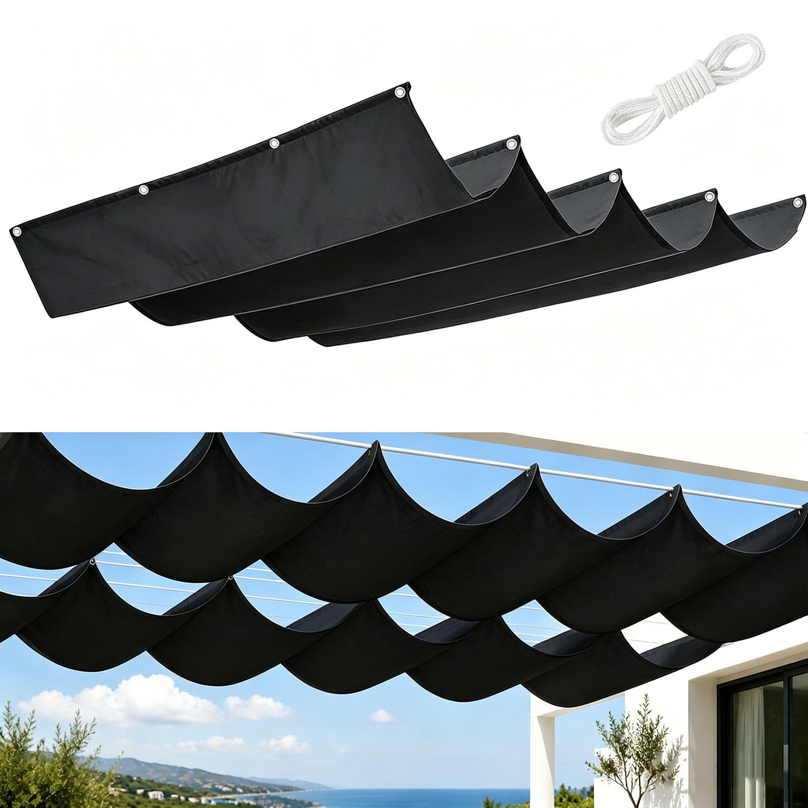 Voile d'ombrage rétractable contre la chaleur et la pluie bâche vague 1.5x7.5m indéchirable