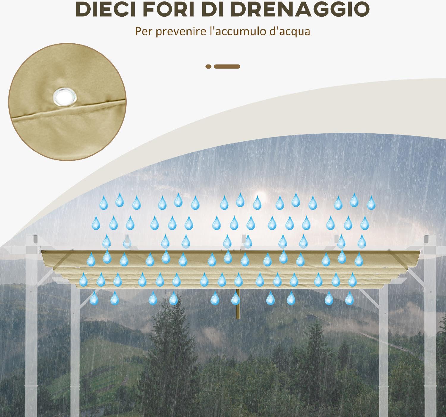 Copertura Gazebo 4x3 m Pergola in Poliestere Traspirante Beige con 10 Fori di Drenaggio