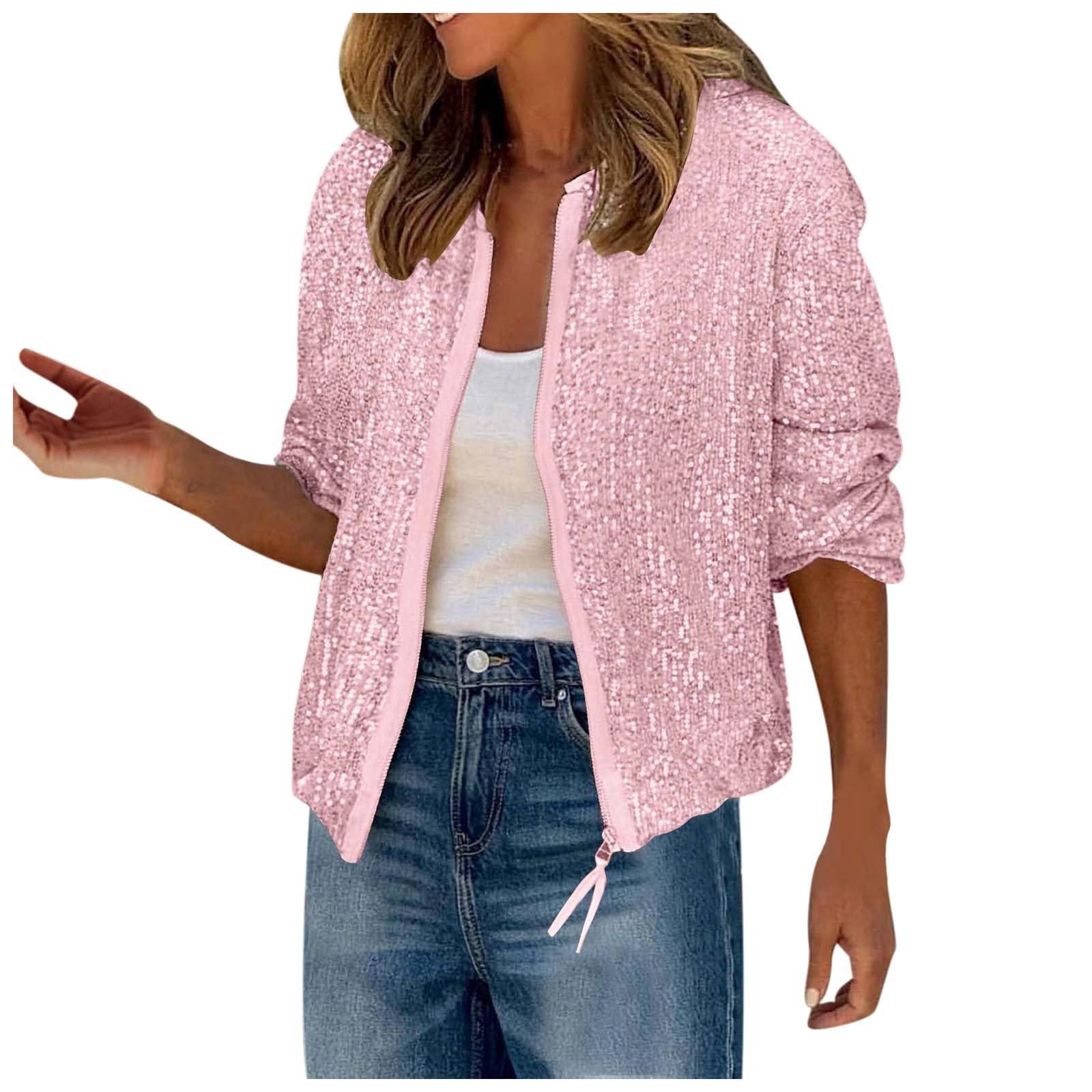 Veste Paillettes Femme Ete Legere Vestes Sequins Bomber à Paillettes Fermeture éclair Blouson Paillette Sparkly Blouson Brillante Scintillante Paillette Cardigan Haut Tops Bolero Chic et Elegant