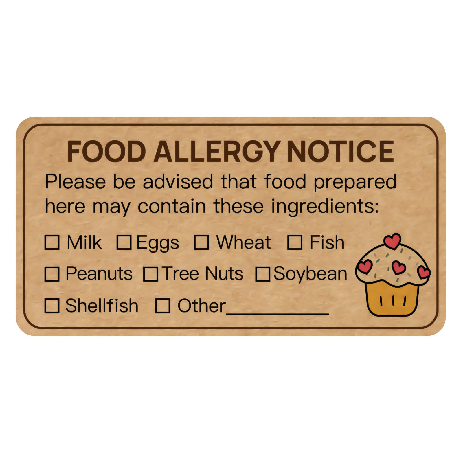 180PCS Allergy Stickers for Cake,Kraft Paper Food Allergy Warning Labels,Ingredients Label Sticker for Bakery,Food Bag,Restaurant,Kitchen,1.1x2.2inch