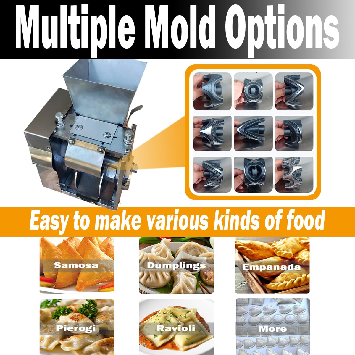 TXMACHINE® automatic Samosa machine custom size small/big size pierogi/empanada/Spring roll/gyoza dumpling maker machine dough speed adjusted (Ordinary mold, 220V/50HZ)