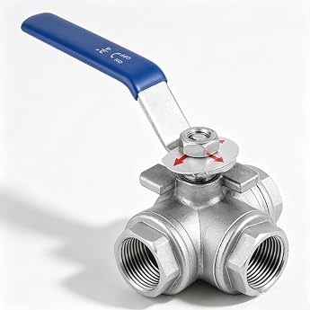 Stainless Steel Ball Valve Type T 3-Way Ball Valve Stainless Steel SUS304 Pipe Three-Way T-Type Valve Internal Thread 3/4 Inch DN20 with Locking Handle for Garden Pool Water Pump Outdoor Tap