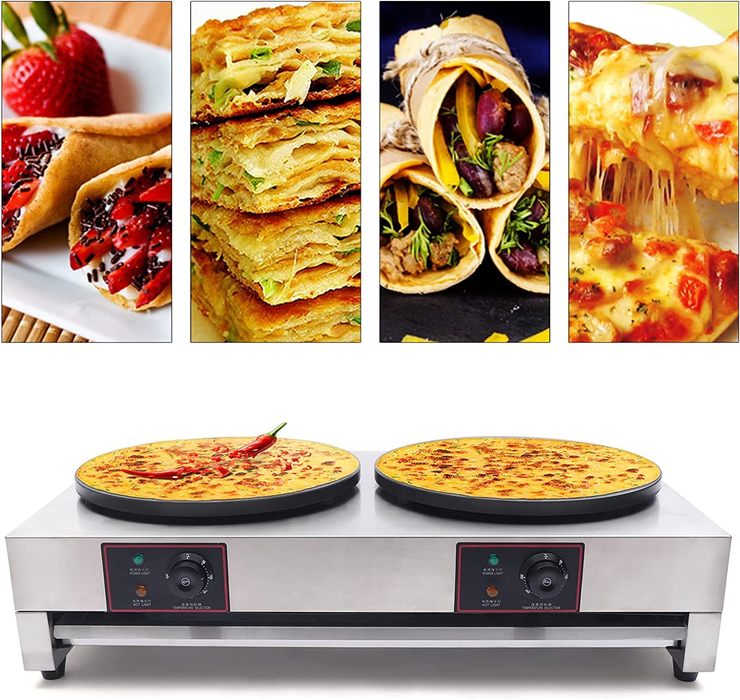 33'' Commercial Electric 3400W Crepe Maker Machine Adjustable Temperature Stainless Steel Pancake Machine Home Baker Machine Countertop Griddle Non-stick Crepe Maker Home Baking Pancake Machine
