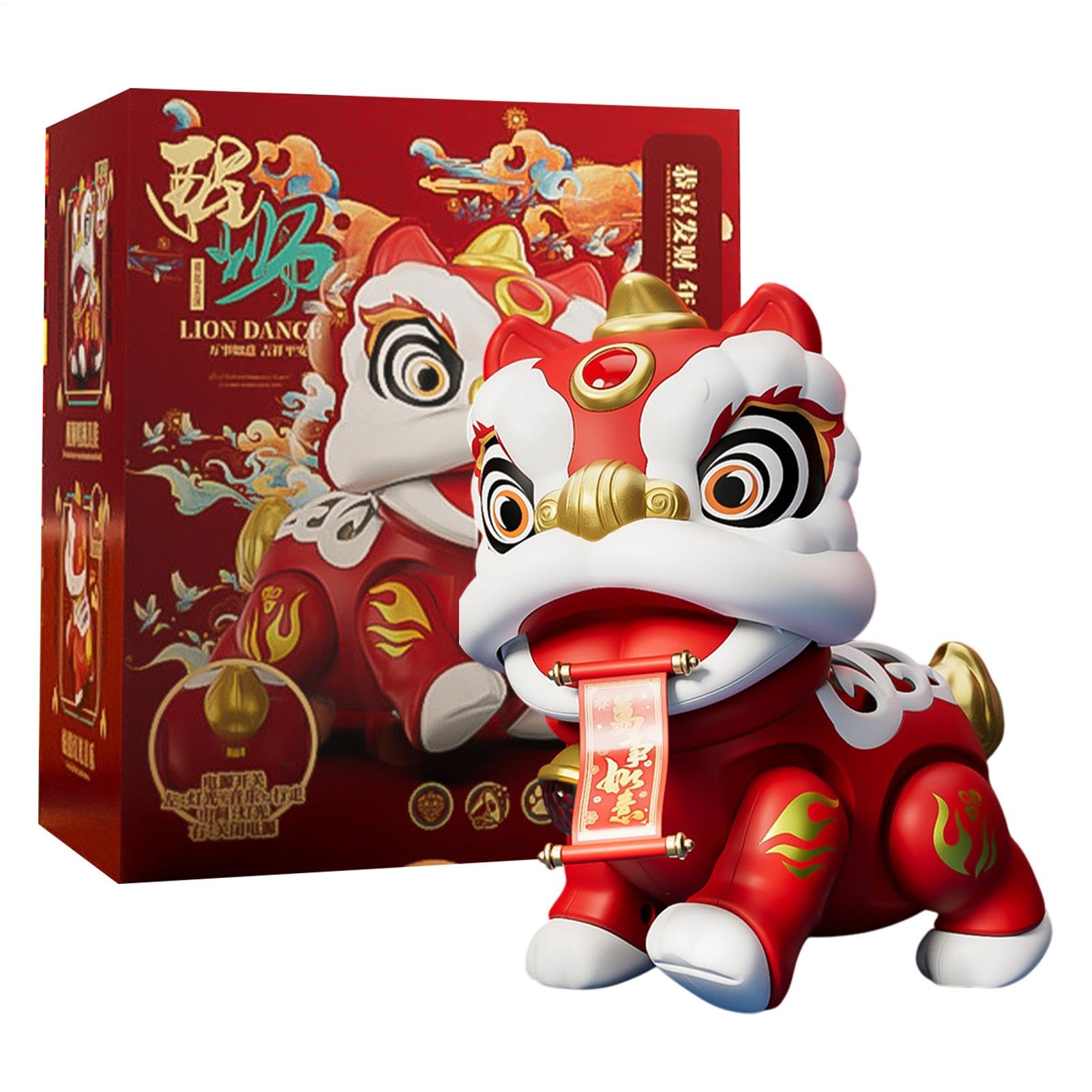 獅子舞　置物　中国高級品　専用箱付き【新品】 Amazon.co.jp: 中国の獅子舞のおもちゃ、ライトと音楽付き電動獅子舞