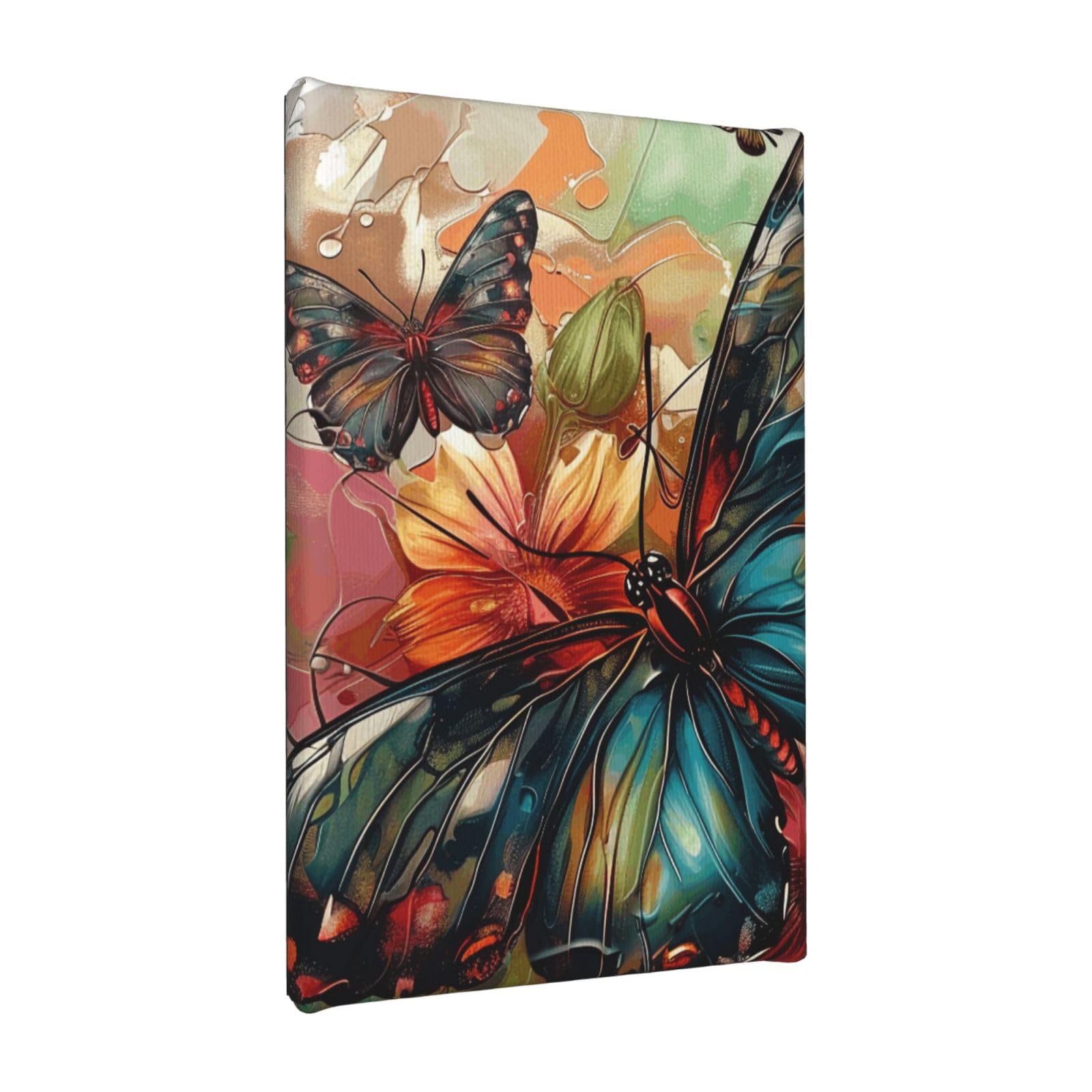 YKLJG Butterfly flowers Art Printed Wall Art Canvas Painting 20x30 CM Wooden Framed Picture Painting Artwork Prints for Bedroom Kitchen Home Office Decor