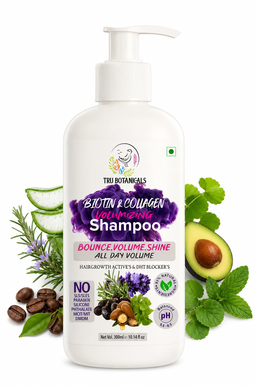 Biotin & Collagen Volumizing Shampoo for Thin Hair 300ml Sulfate Free | Bounce,Shine & Volume Upto 24-Hours| Plant Biotin & Collagen | Blocks DHT| ColourSafe| pH 6.0-6.5 | Pack of 1-image-18