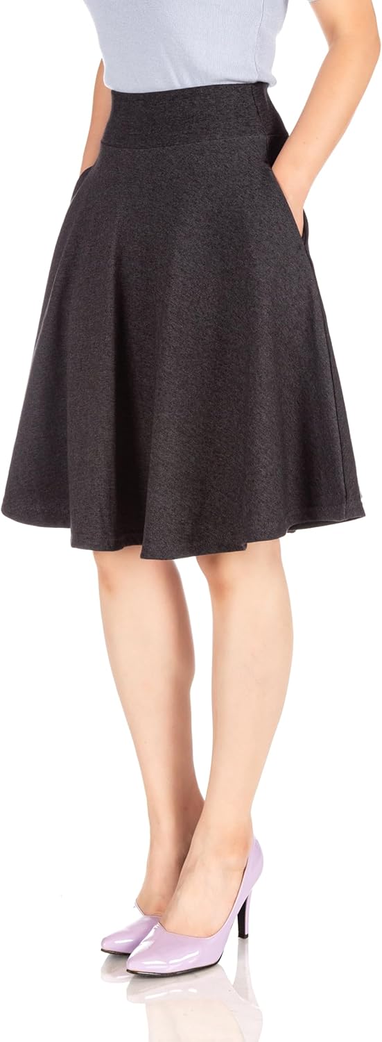 Dani's Choice High-Waisted Cotton Blend Skirt with Pockets - Knee Length A-line Flare for Business and Casual Wear - Image 6