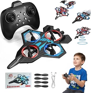 Skyriders Rc Jet,Remote Control Airplanes for Kids Ages 8-12, RC Foam Stunt Jet with 360 Rolls, Easy One-Key Takeoff, LED Lights & 3-Speed Adjustment, Beginner RC Plane Toy Gift for Adults & Kids