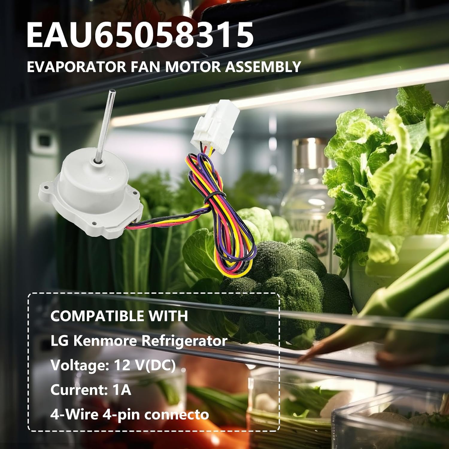 EAU65058315 Evaporator Fan Motor Assembly fit for LG Kenmore Refrigerator Freezer, Replaces AP7211789 PS17308826 EAU63103209 LFC21776ST LFCS22520S LFX25973D LFX25974ST