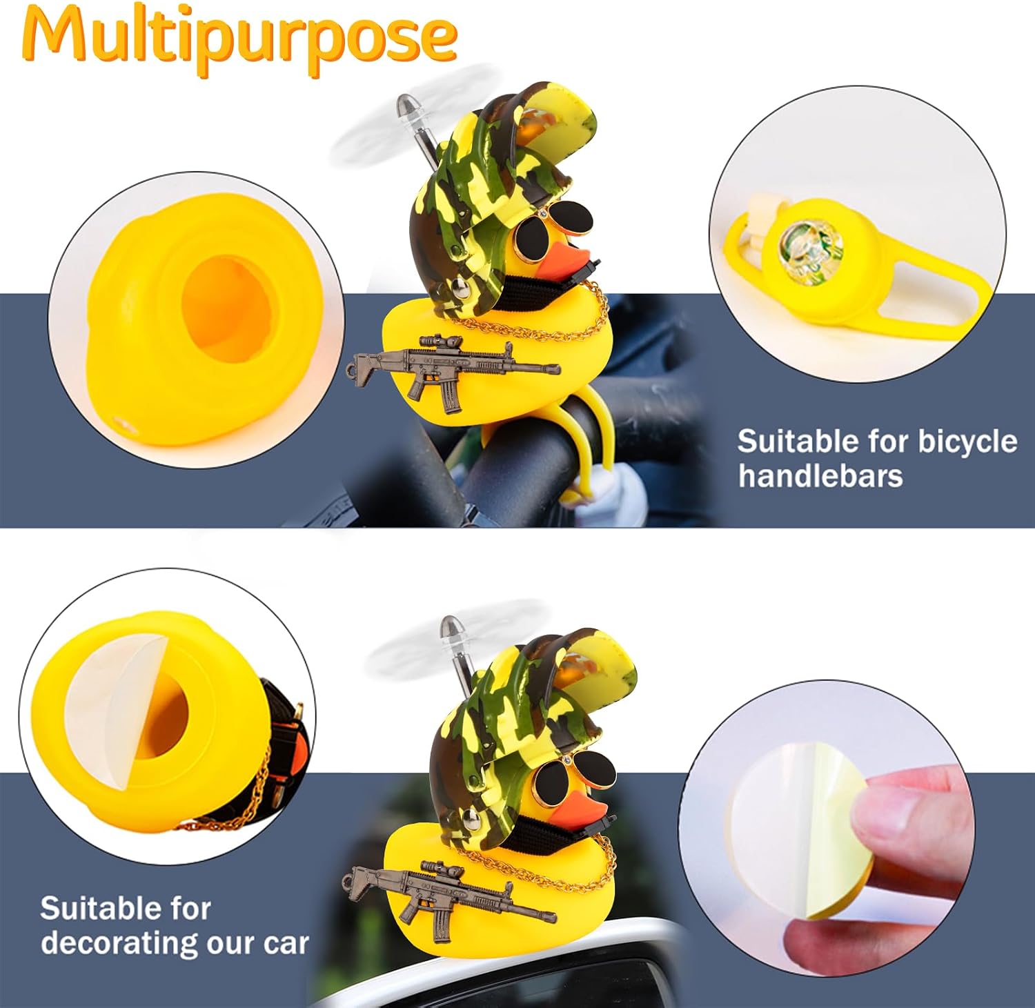 wonuu Bike Bell Squeeze Rubber Duck with Helmet for Cycling Car Dashboard Decorations Ducks Motorcycle Bicycle Accessories