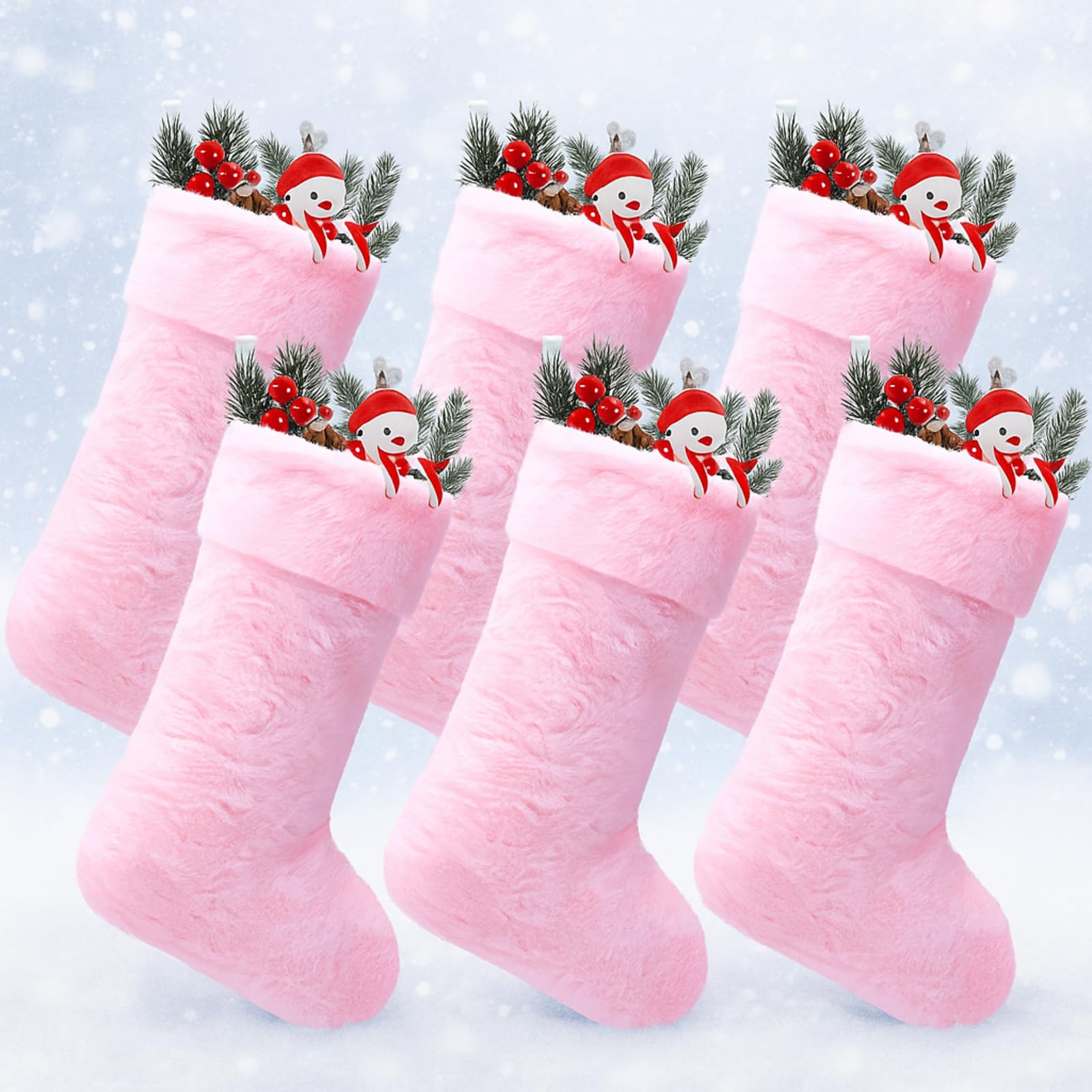Chaussettes de Noël pour cheminée fausse fourrure rose JOVITEC