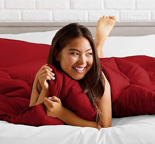 Miniatura 2 de Juego de edredón tamaño Queen de algodón serie 1000, color burdeos, 600 GSM, tamaño Queen (edredón + 2 fundas de almohada), edredón para cama tamaño