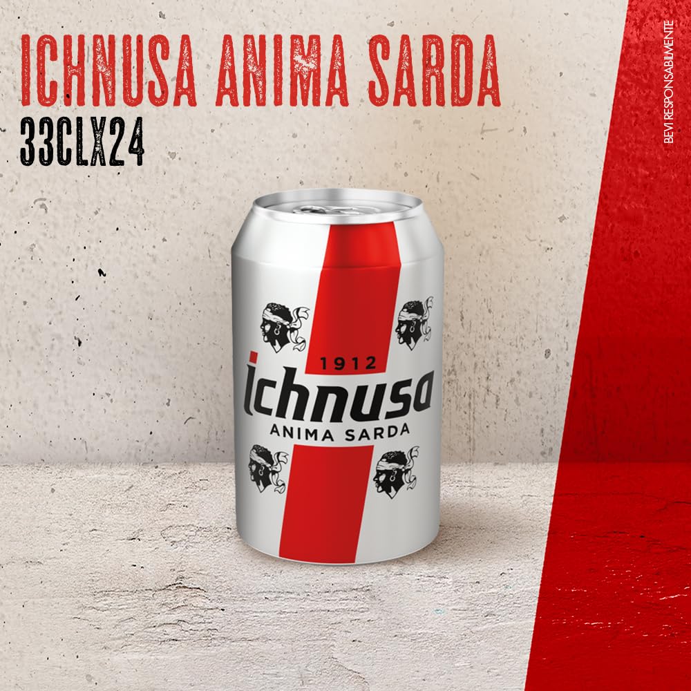 Birra Ichnusa Anima Sarda, Cassa Birra Con 24 lattine da 33cl, Birra Lager a Bassa Fermentazione, Gusto Moderatamente Amaro, Gradazione 4,7% Vol