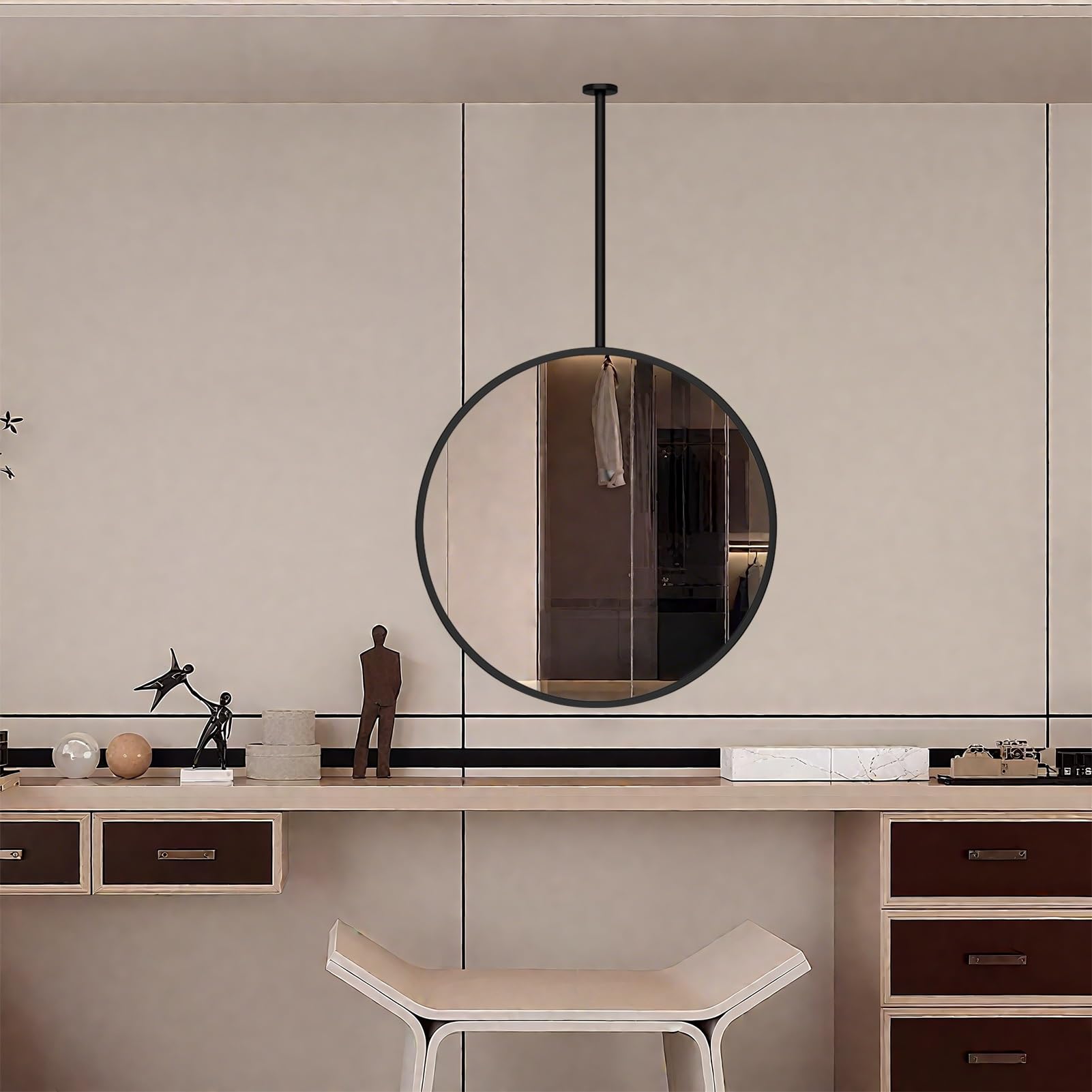 Miroir rond de plafond verre HD résistant humidité pour rasage et maquillage