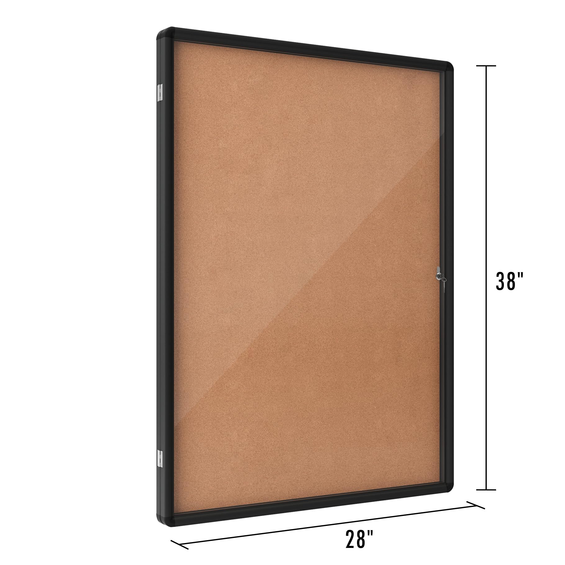 INNOVART Geschlossene Pinnwand, 96,5 x 71,1 cm, abschließbare Pinnwand, Kork-Pinnwand mit schwarzem Aluminiumrahmen, Wandvitrine mit aufklappbarer Tür, Informationsschrank für Schule, Büro, Gewerbe