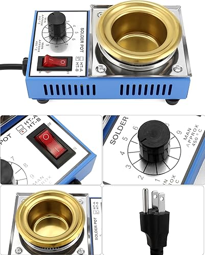 Miniatura 5 de QWORK Olla de soldadura, 150 W 110 V, placa de titanio de baño de soldadura de 1.969 in, capacidad de 17.64 oz 392.0-842.0 F, incluye olla extra de