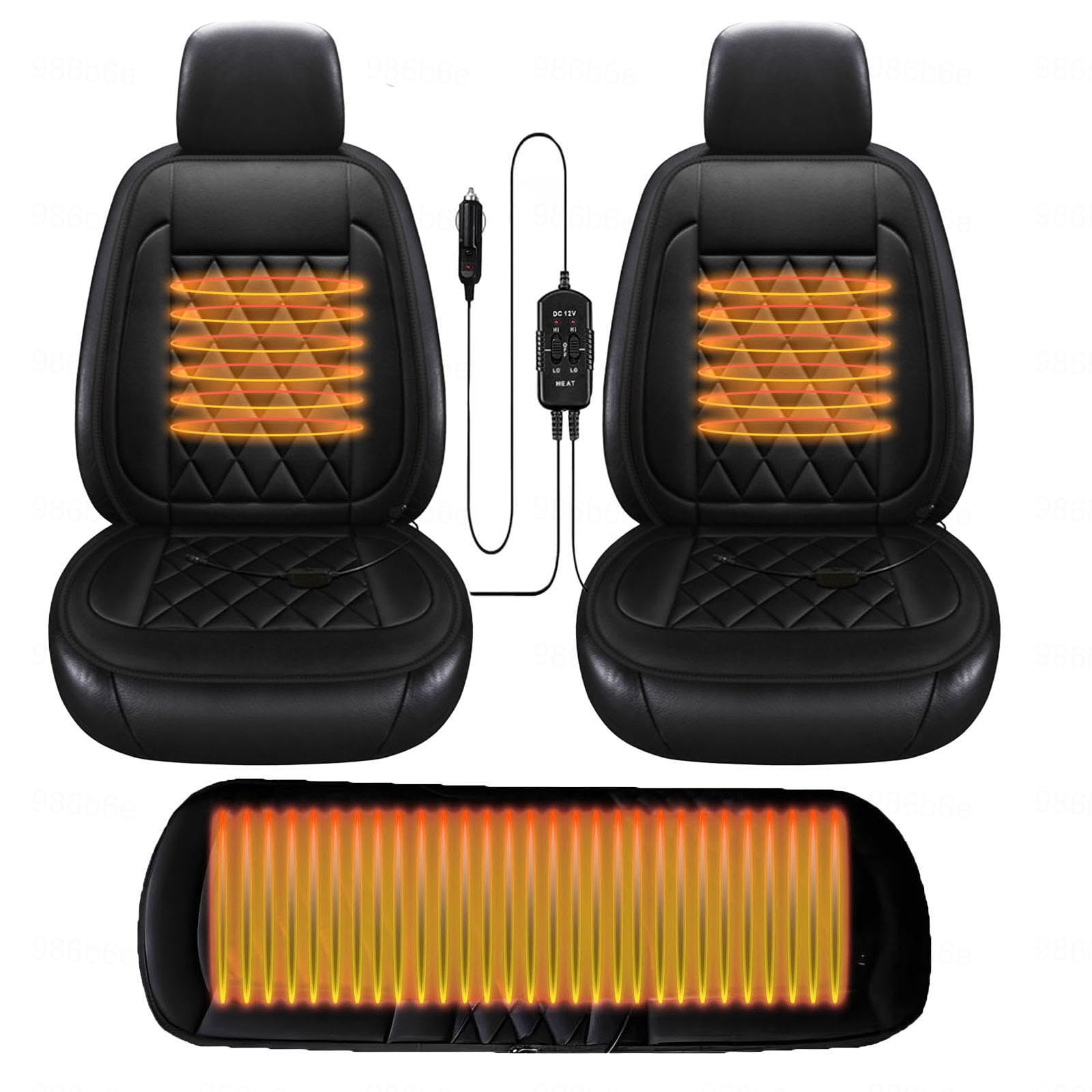 Regalo Ideal para Conductor Funda para Asiento De Coche Alfombrilla Térmica con Calefacción Rápida para Invierno,Black-threepiece