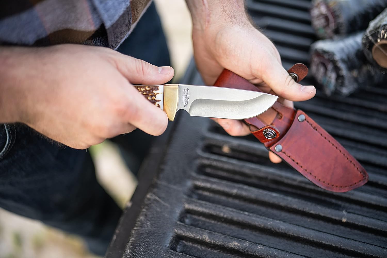 Uncle Henry 182UH Elk Hunter Next Gen 8.4in High Carbon S.S. Fixed Blade Knife with a 3.8in Drop Point and Staglon Handle for Outdoor Survival, Camping and Hunting