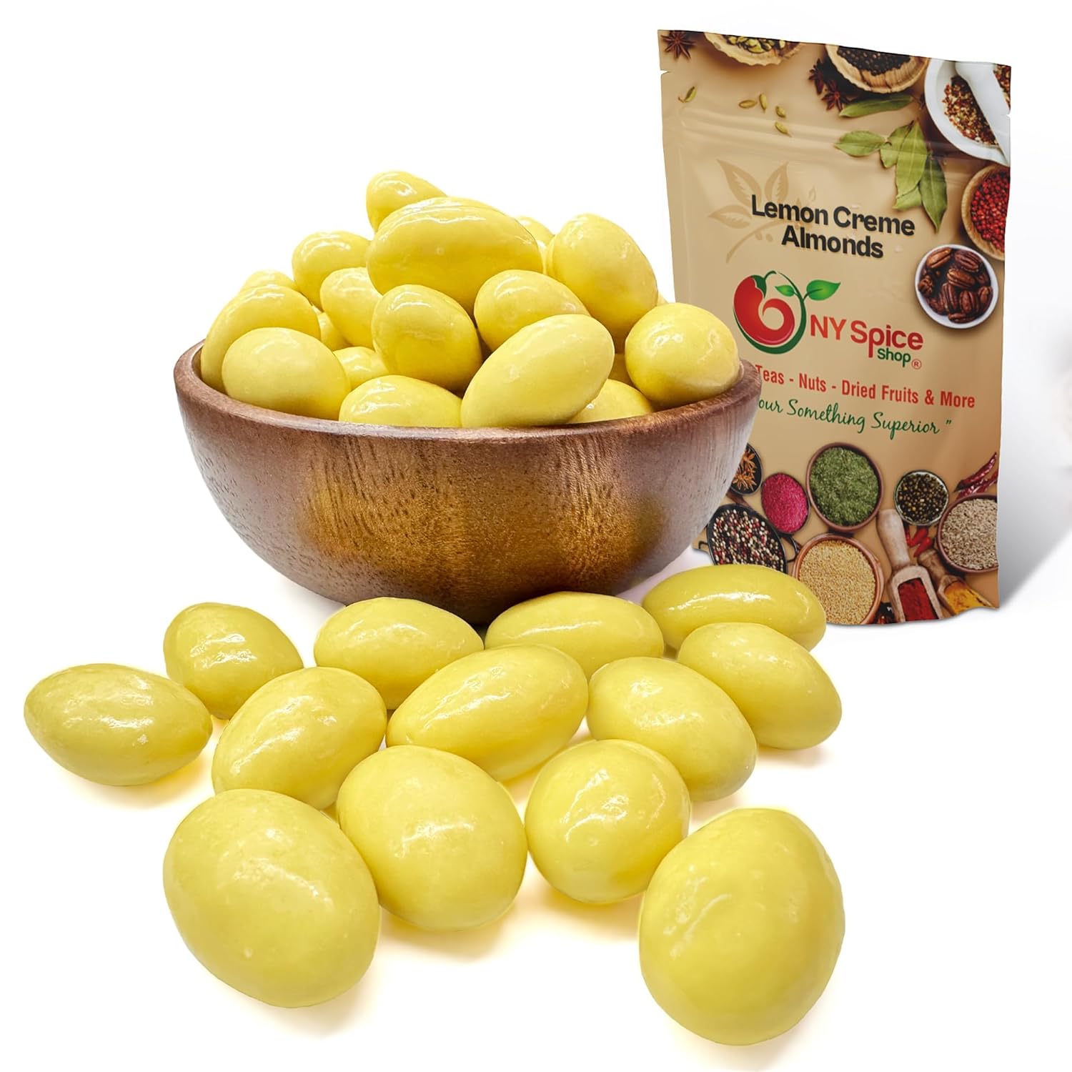 NY Spice Shop Lemon Creme Chocolate Covered Almonds - 3 Pound Candied Creamy Crunchy Flavored Almonds Bulk For Birthday Parties, Bridal Shower and More