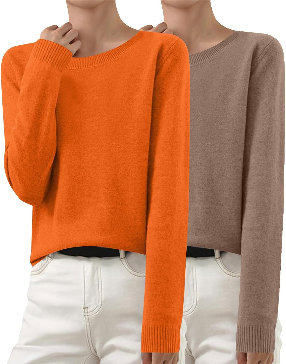 Women Crewneck Knit Jumper,Long Sleeve,Lightweight 2‑Pack Cashmere Sweater image 5