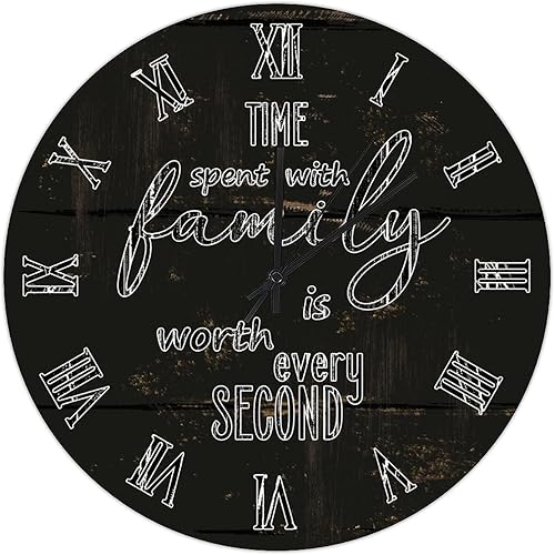 Miniatura 32 de UFunhome Reloj de pared de madera con cita familiar, el tiempo que pasa con la familia vale la pena cada segundo, reloj colgante redondo, funciona