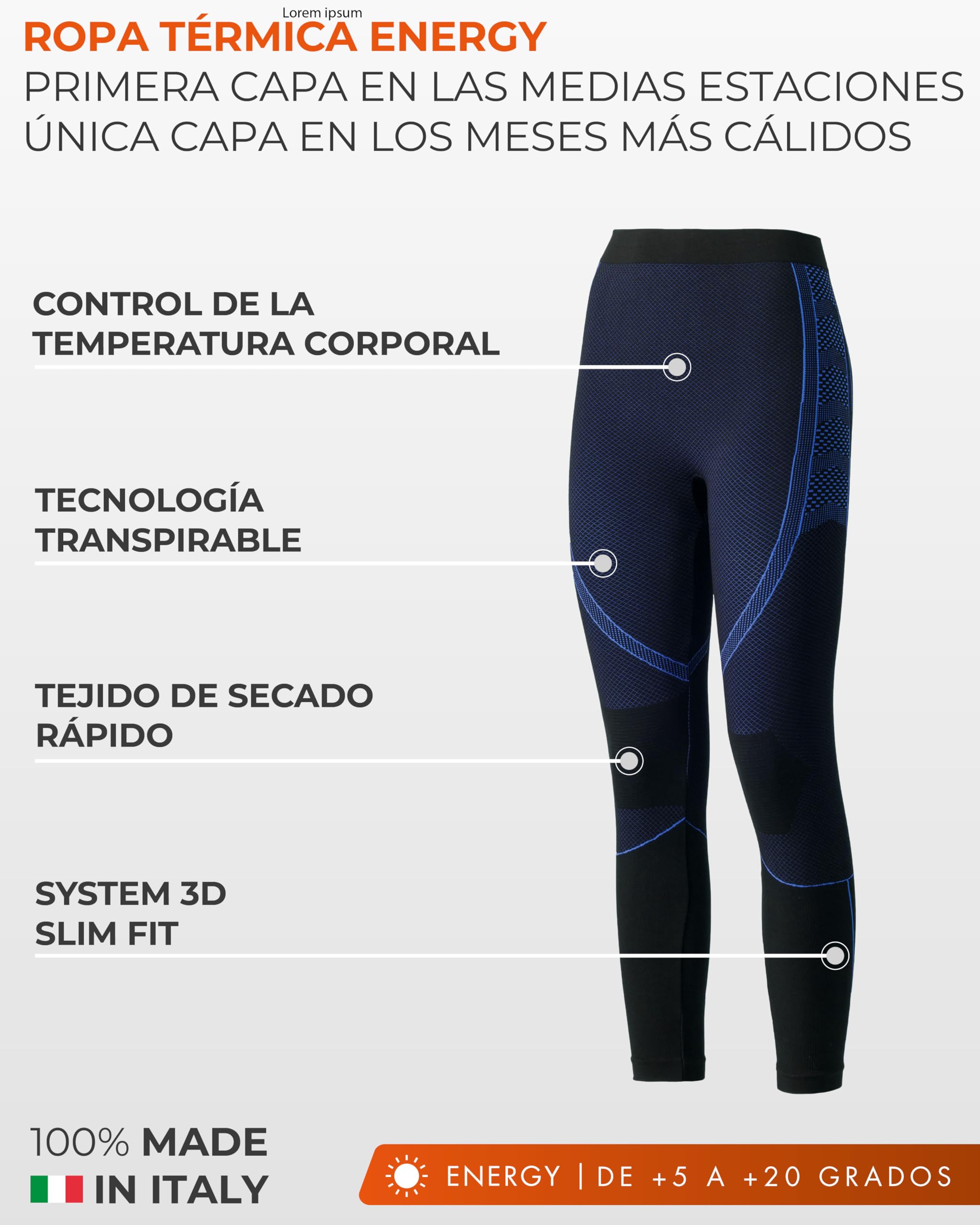 Risalti Leggings Térmicos Hombre Invierno Energy - Mallas Running Hombre Transpirables Elásticos, Ropa Termica Hombre en Microfibra, Mallas Termicas Hombre sin Costuras - Made in Italy