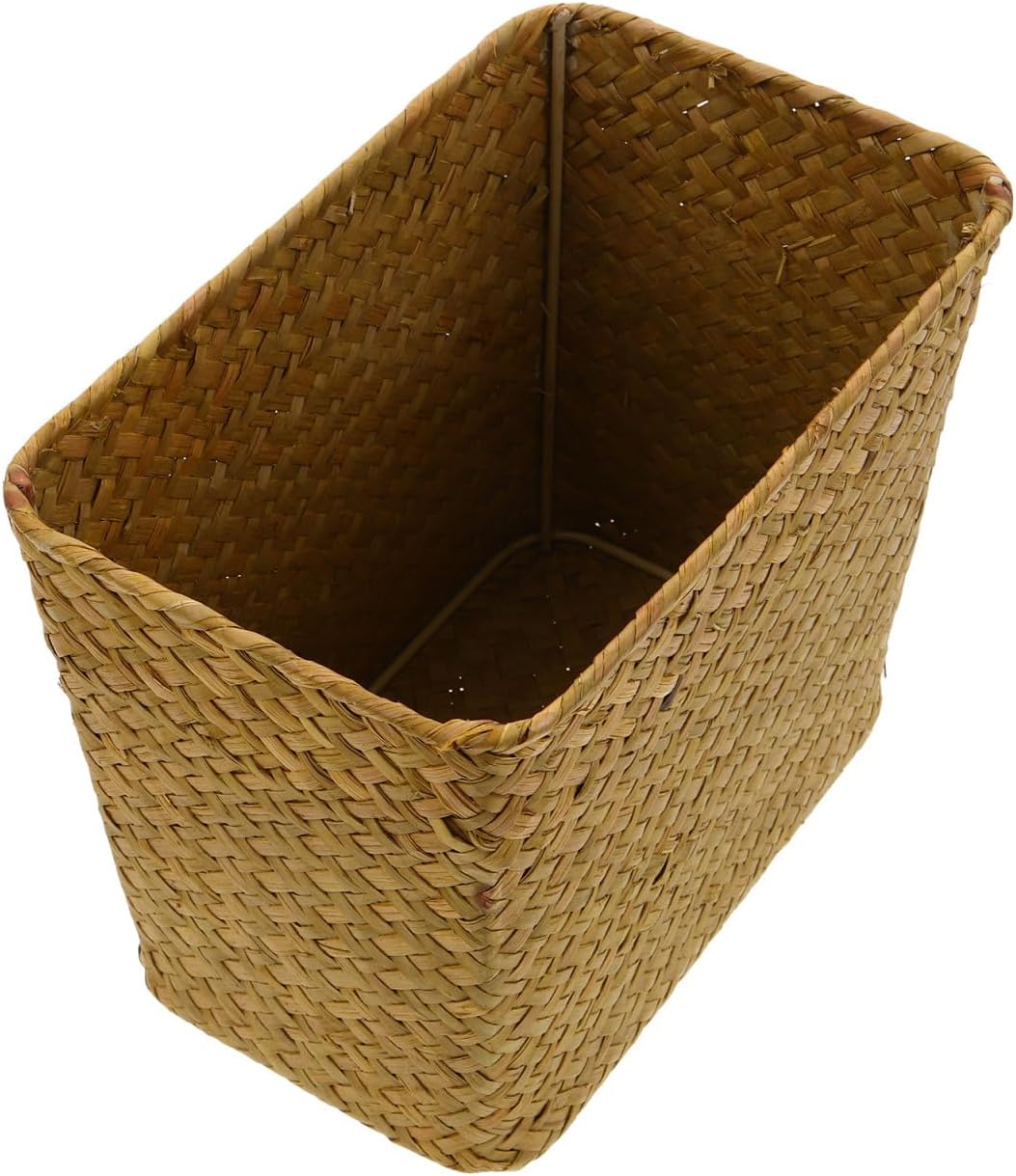PRETYZOOM Straw Woven Basket Organizer 7.87X6.29X4.92 Inch Small Wastebasket for Office Bedroom Desk Storage and Sundry Items