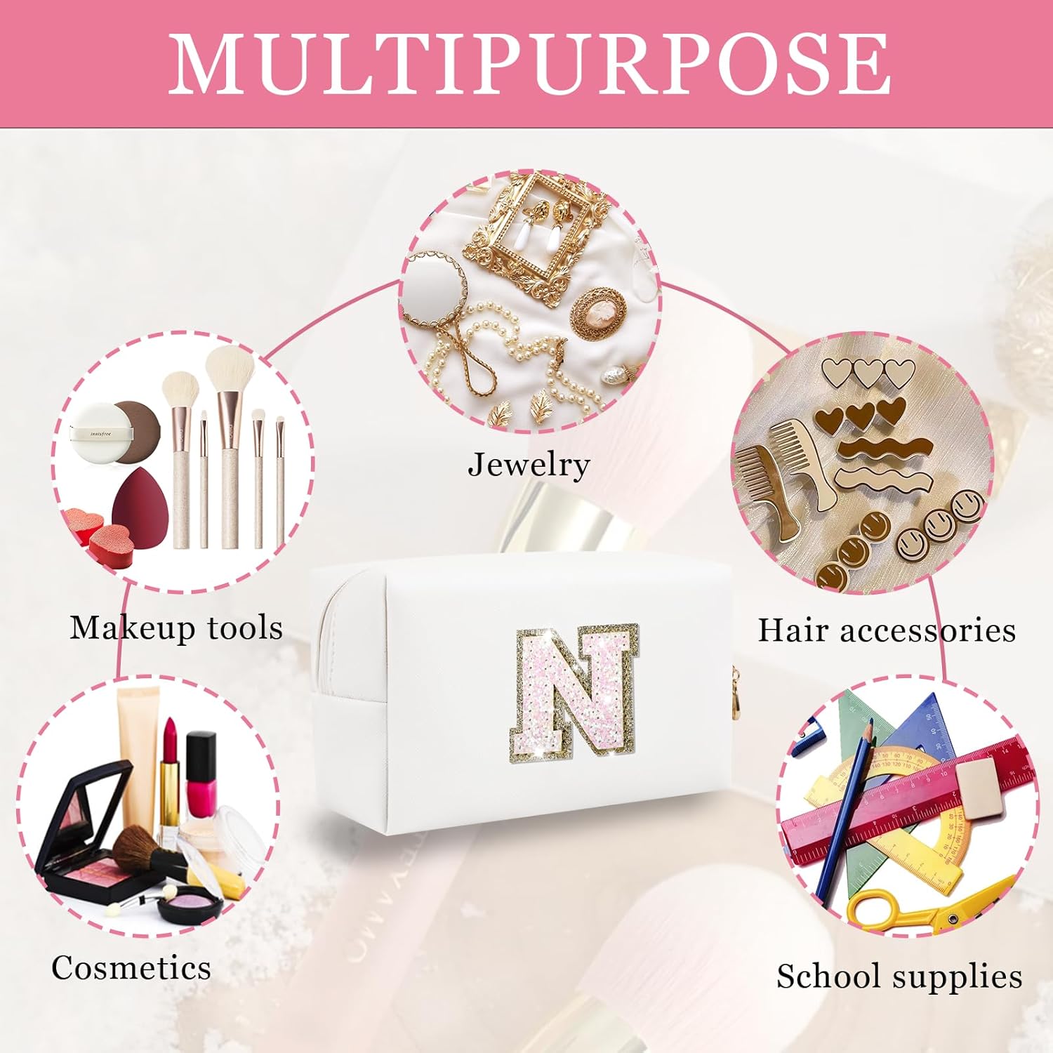 Personalized Preppy Glitter Initial Makeup Bag 5 71802k0SdUL. AC SL1500