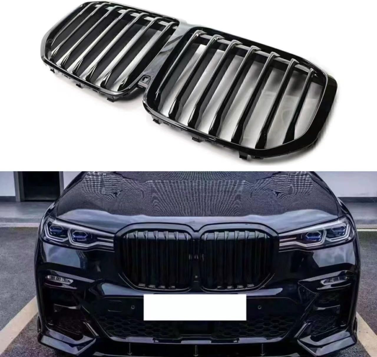 Generic Karmoxs Front Grill Bumper Grille Trim Fit for BMW X7 G07 2019 2020 2021 2022 Single Slat Grill Front Hood Insert Glossy Black