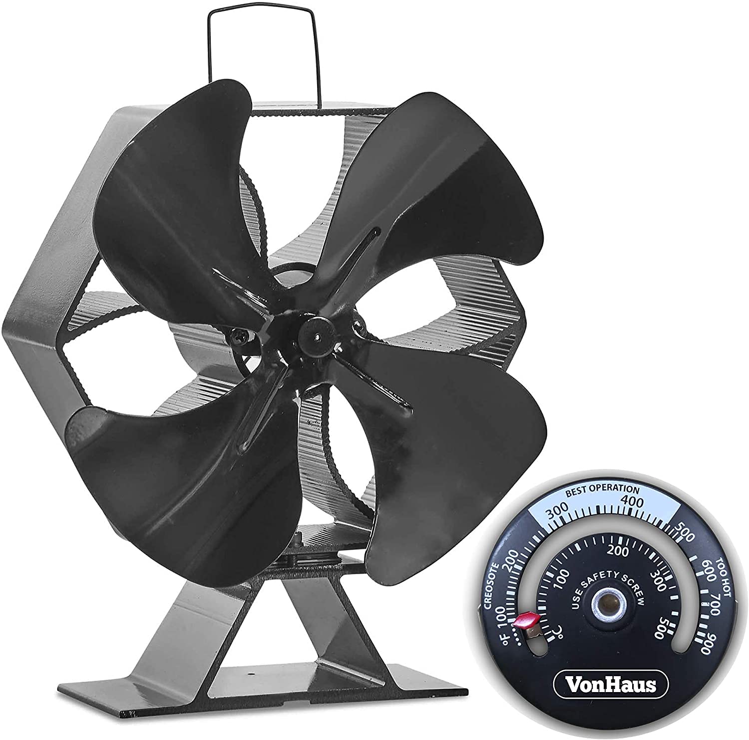 VonHaus Large 4 Blade Heat Powered Wood Stove Eco...