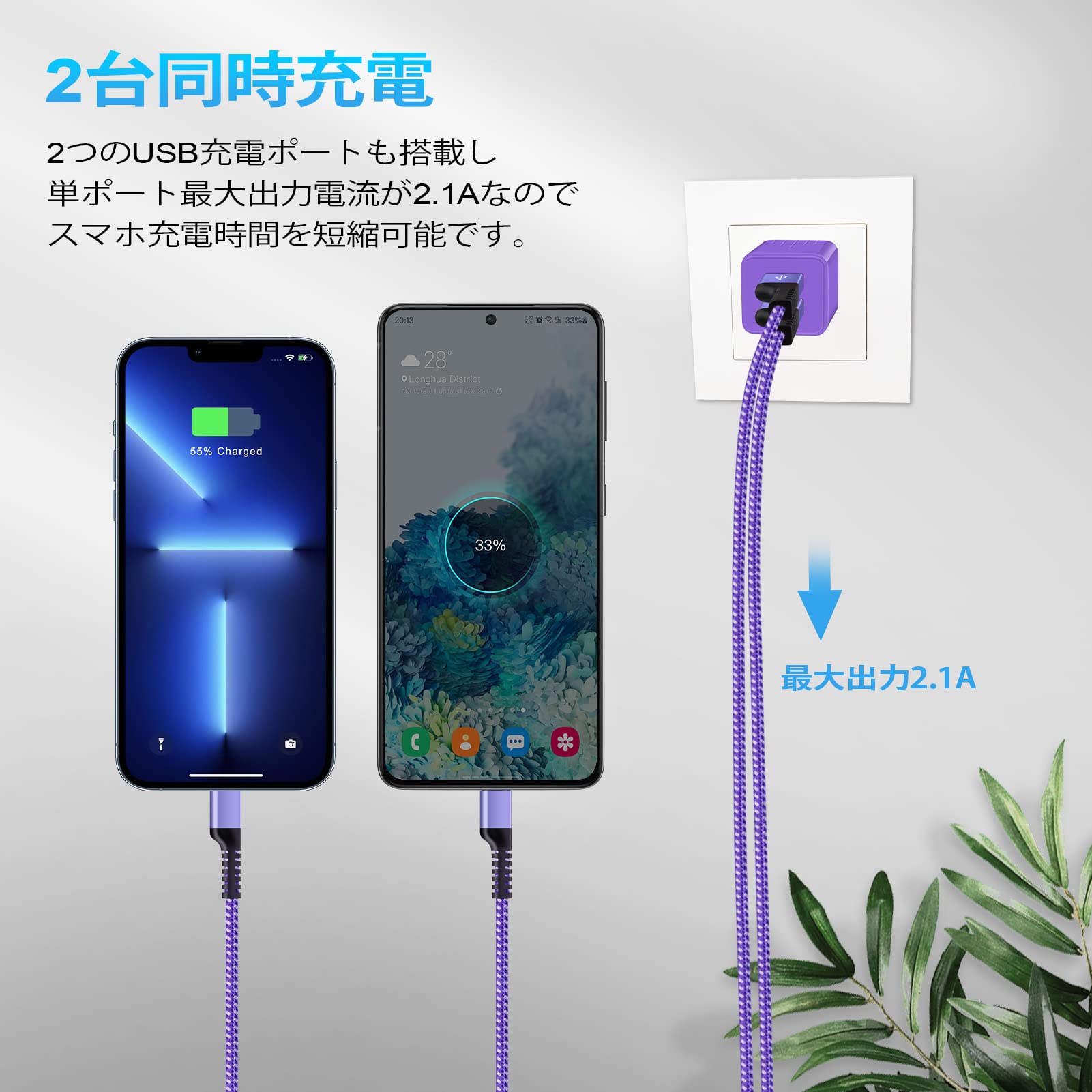 Amazon.co.jp: USB 電源アダプター USB充電器 2ポート 小型 + Type C 